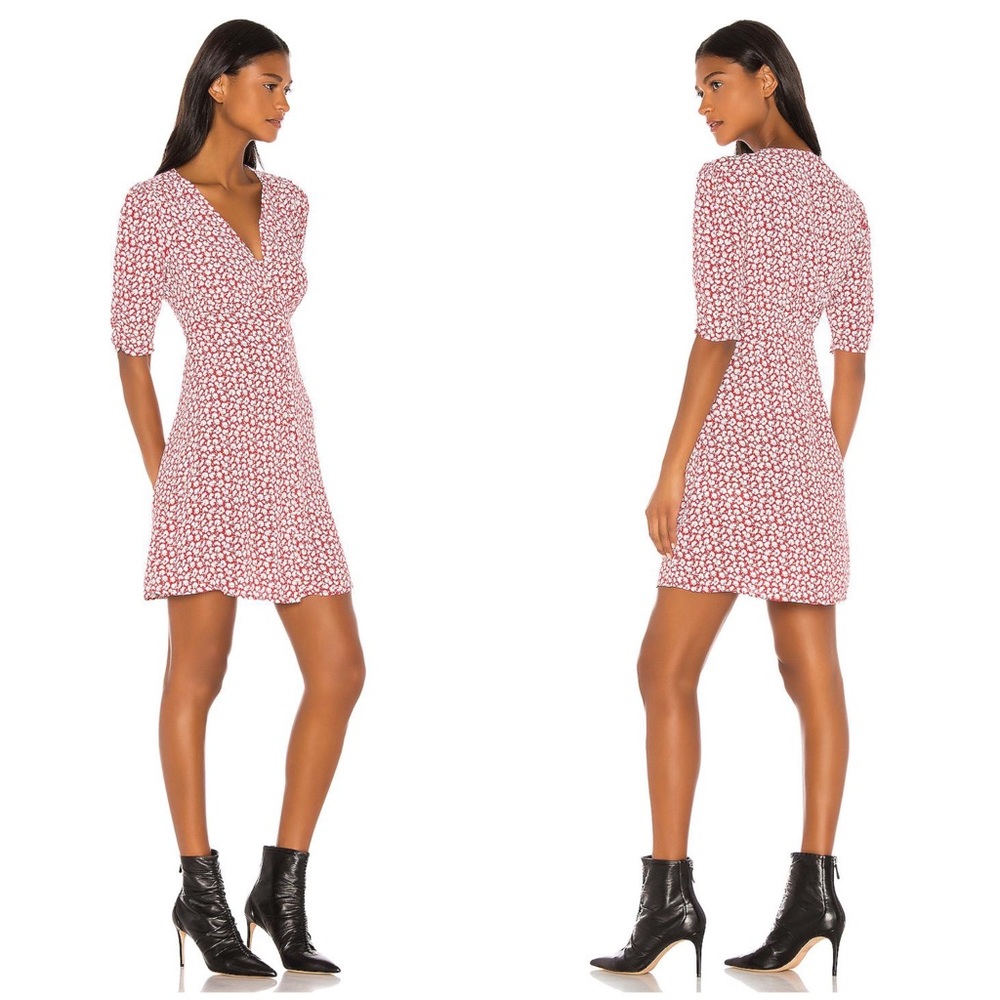 All Saints Rose Print V-Neck Mini Dress